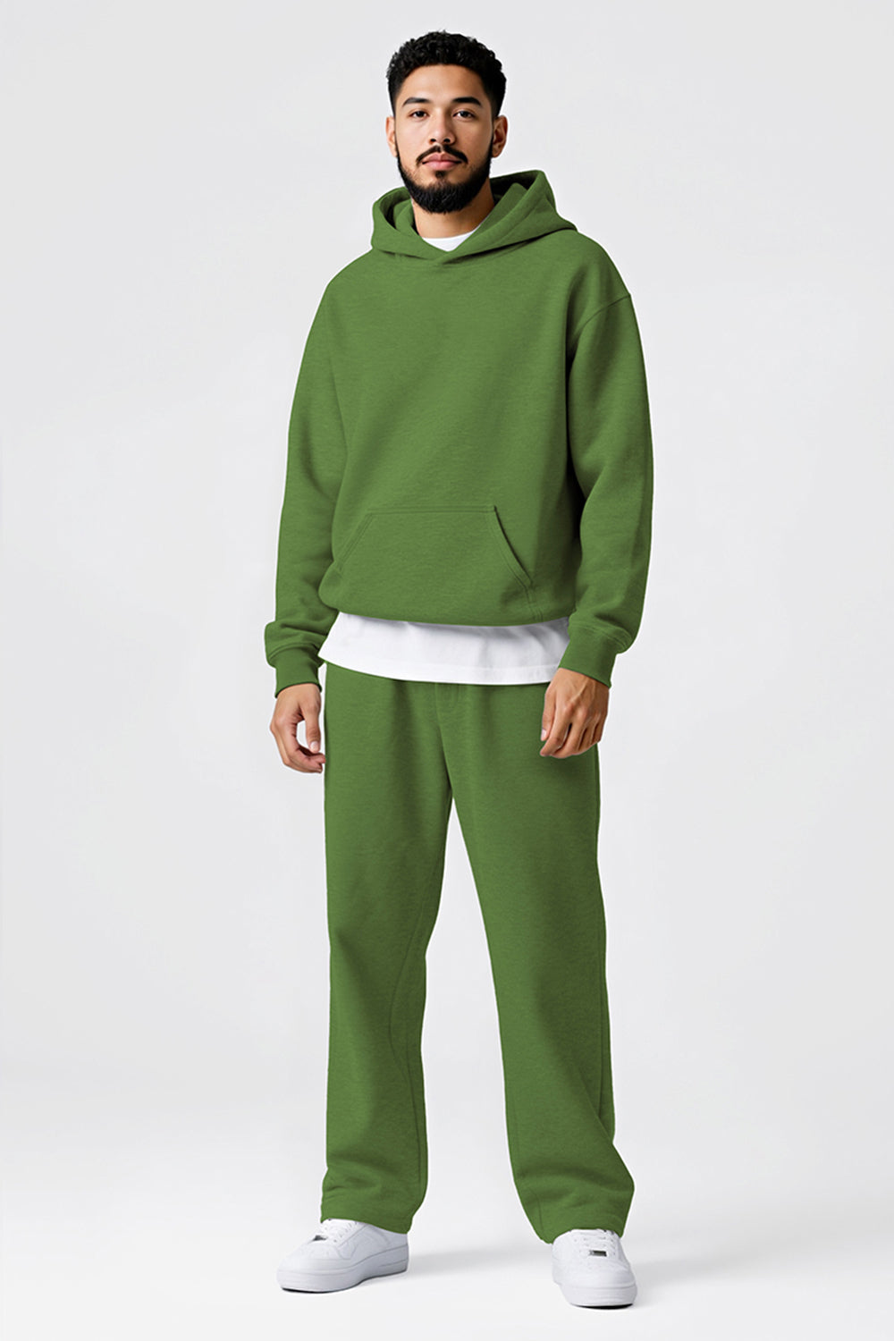 Men Pulloverl Hoodie Set - Green