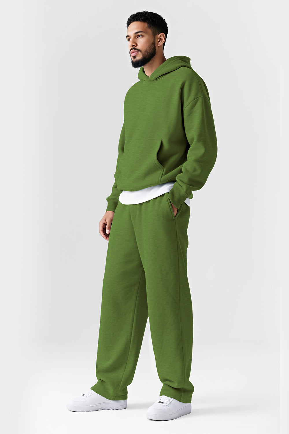 Men Pulloverl Hoodie Set - Green