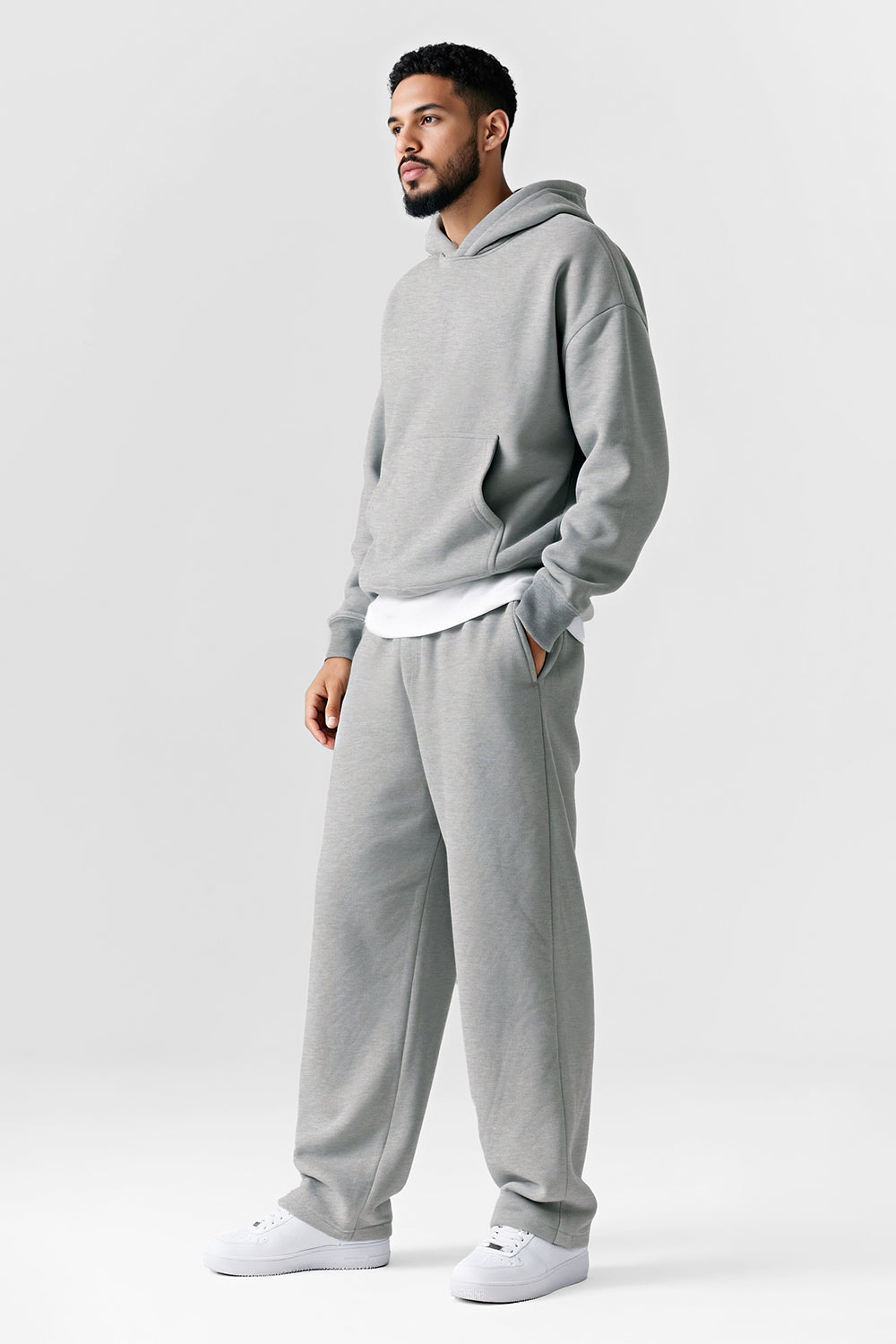 Men Pulloverl Hoodie Set - Gray