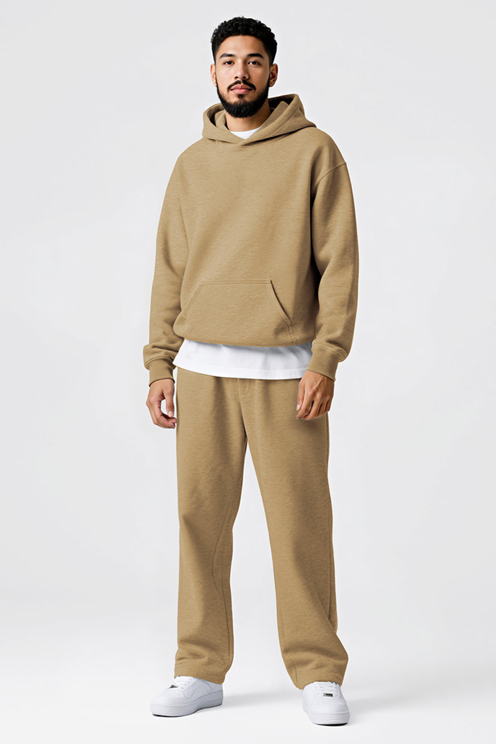 Men Pulloverl Hoodie Set - Khaki