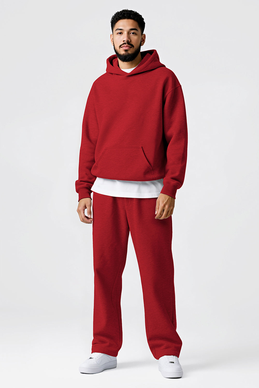 Men Pulloverl Hoodie Set - Red