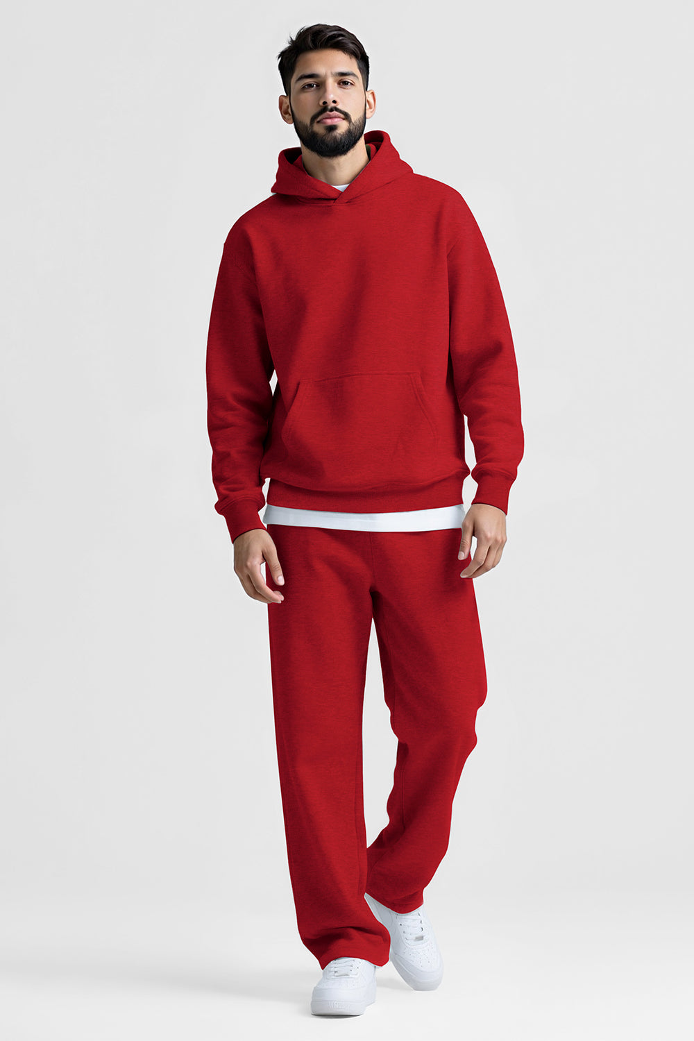 Men Pulloverl Hoodie Set - Red