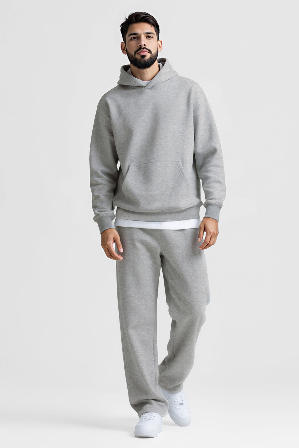 Men Pulloverl Hoodie Set - Gray