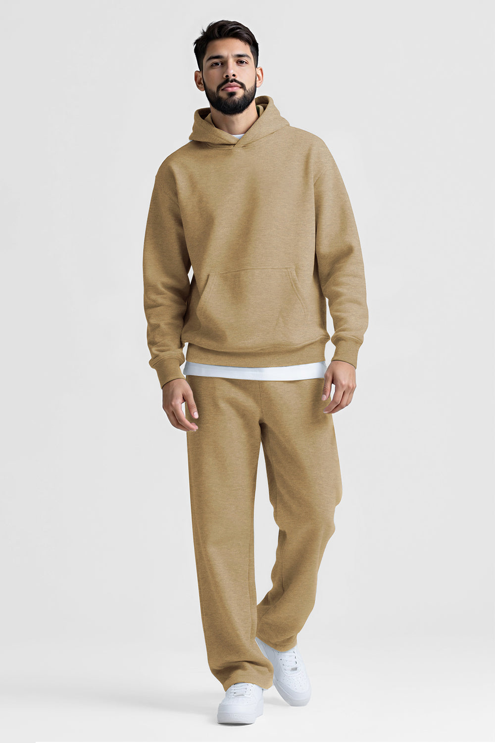Men Pulloverl Hoodie Set - Khaki