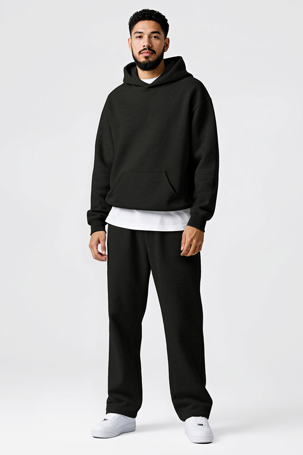 Men Pulloverl Hoodie Set - Black