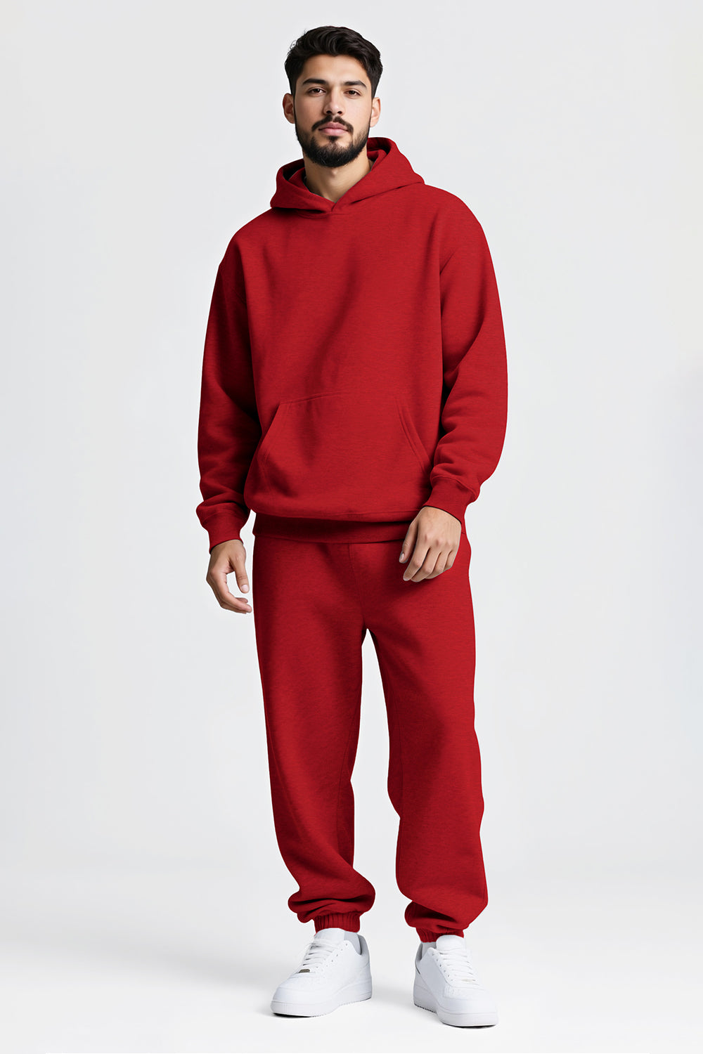 Men Pulloverl Hoodie Set - Red