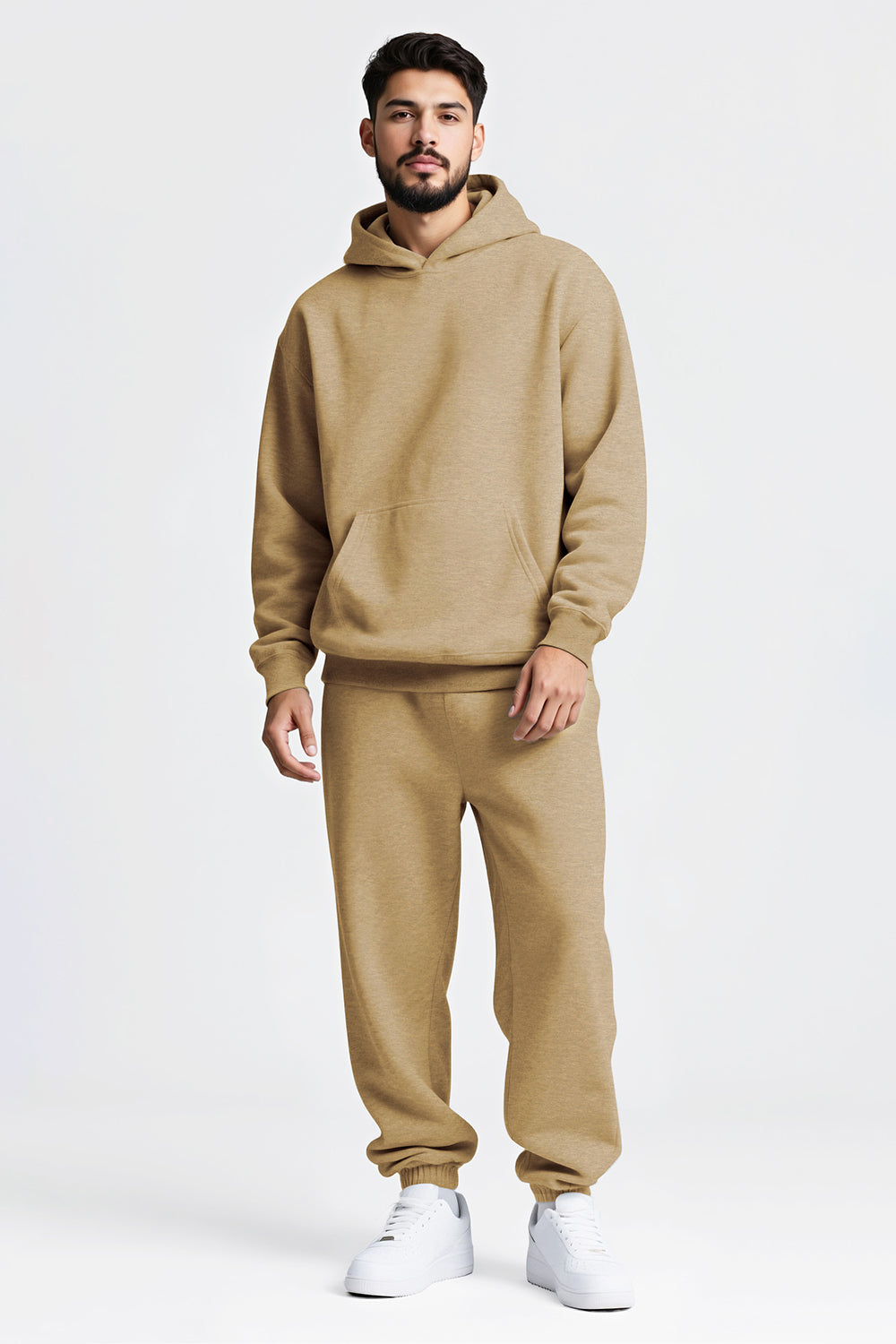 Men Pulloverl Hoodie Set - Khaki