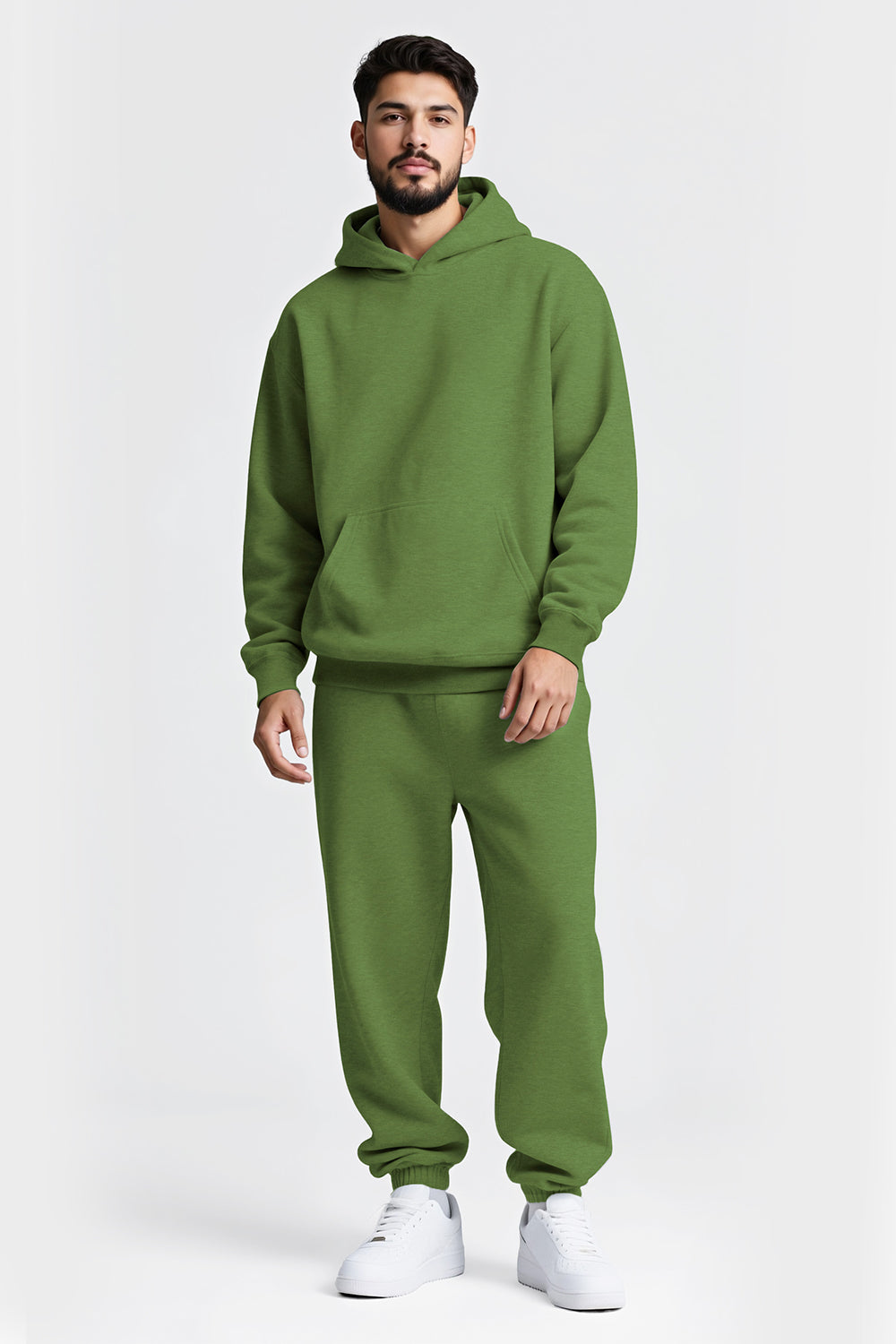 Men Pulloverl Hoodie Set - Green