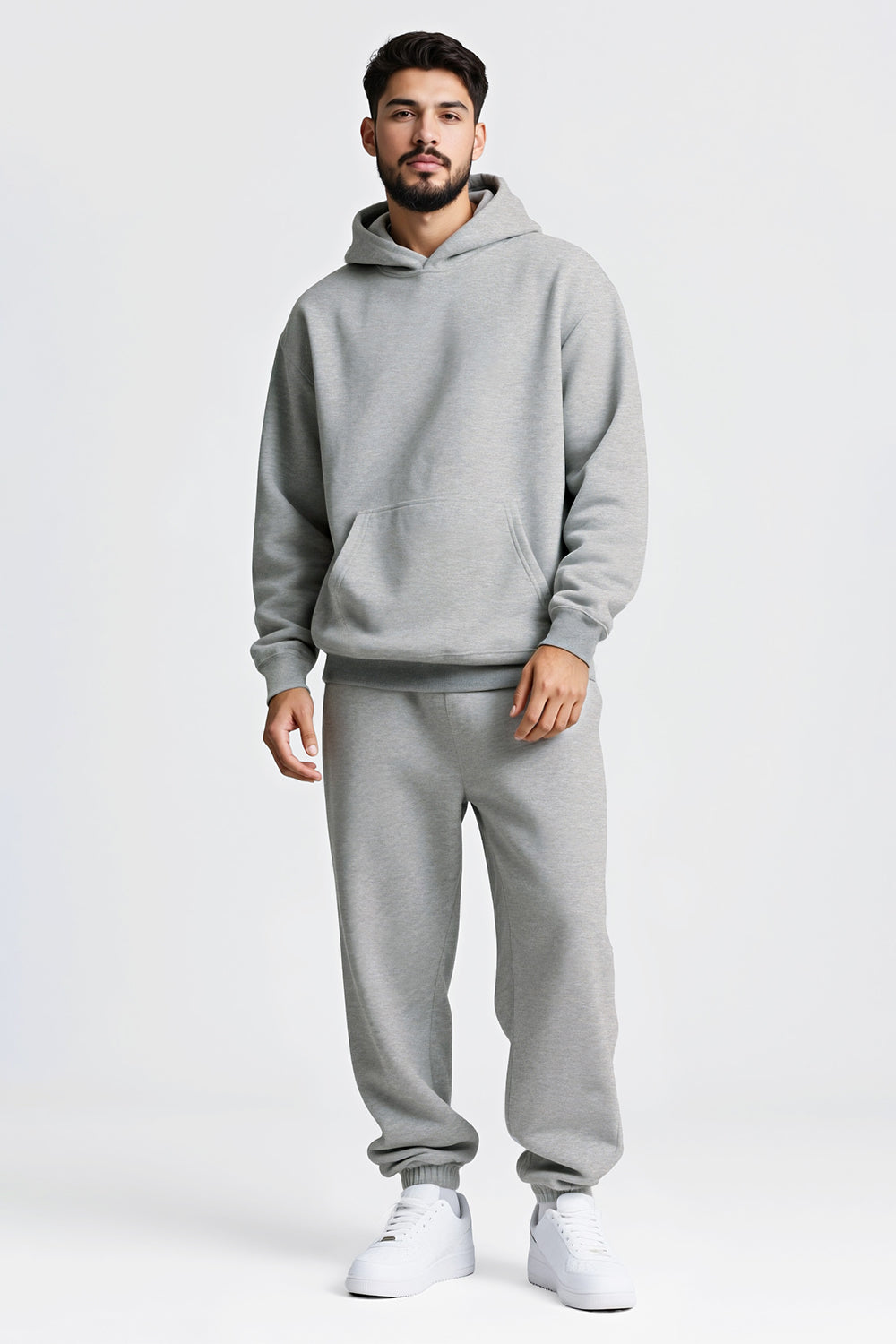 Men Pulloverl Hoodie Set - Gray