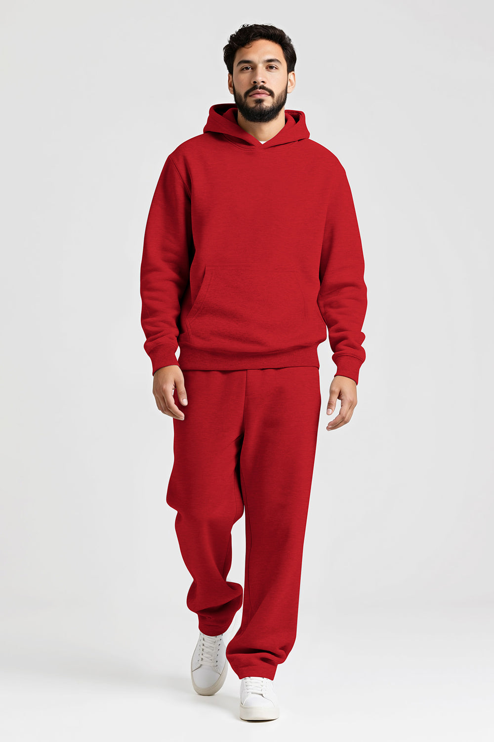 Men Pulloverl Hoodie Set - Red
