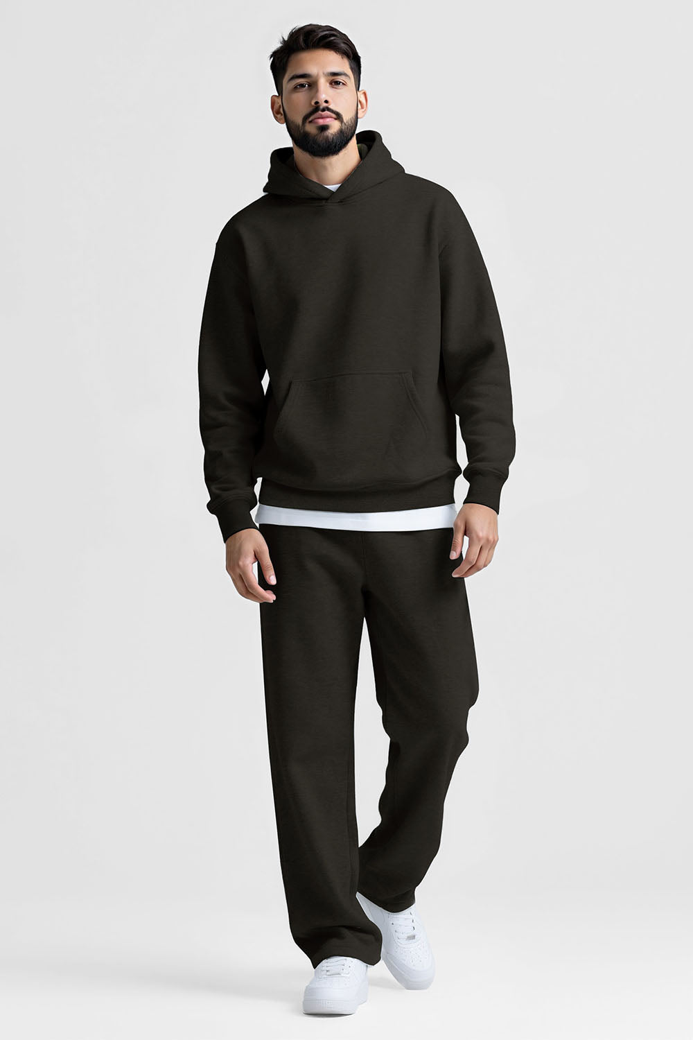 Men Pulloverl Hoodie Set - Black