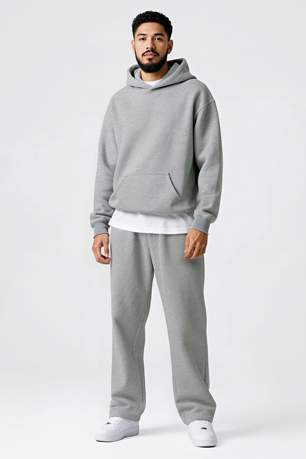 Men Pulloverl Hoodie Set - Gray