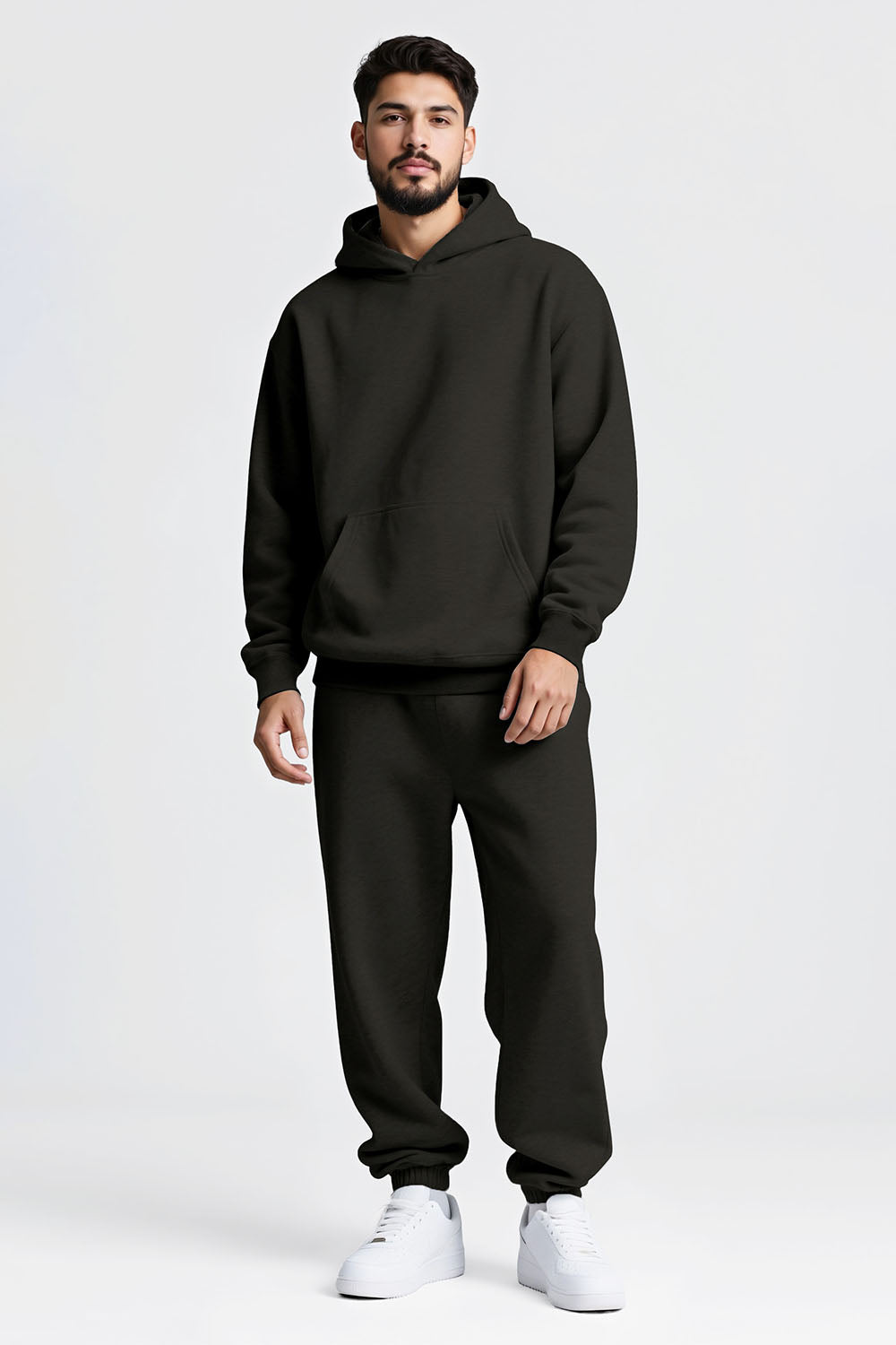 Men Pulloverl Hoodie Set - Black