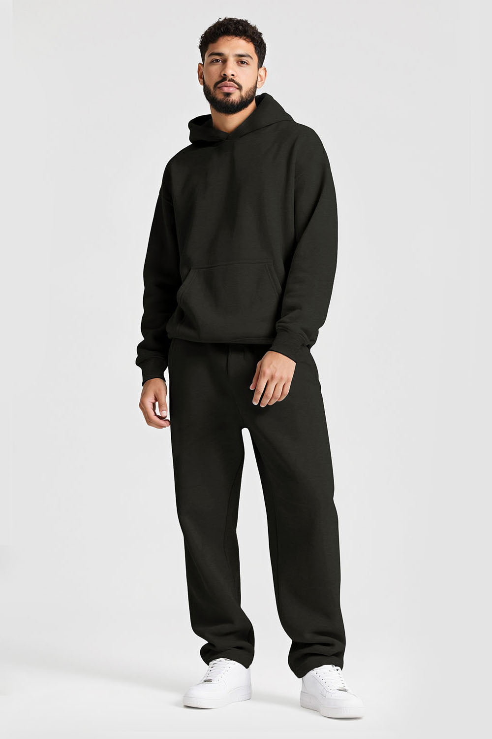 Men Pulloverl Hoodie Set - Black