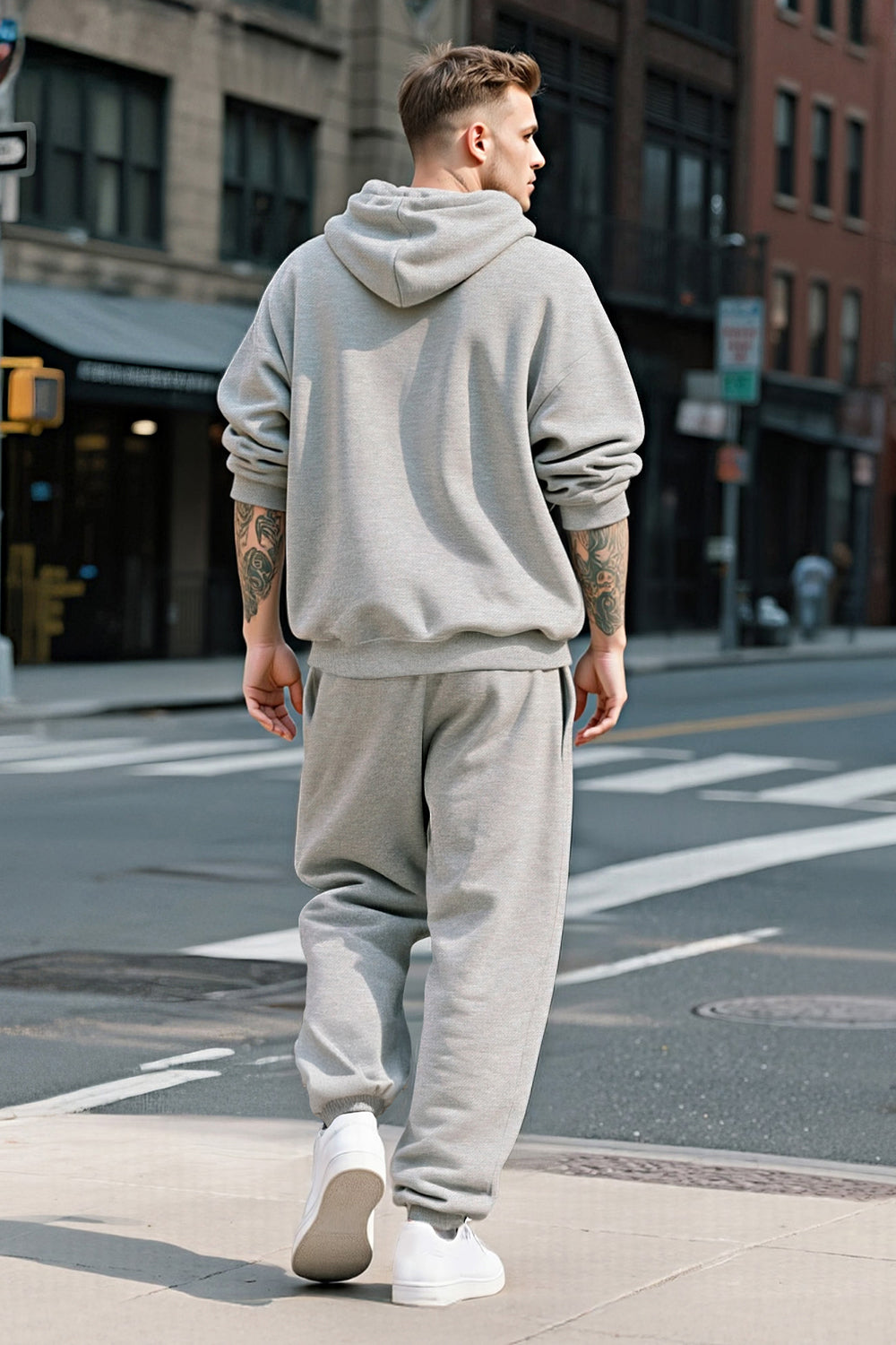 Men Pulloverl Hoodie Set - Gray