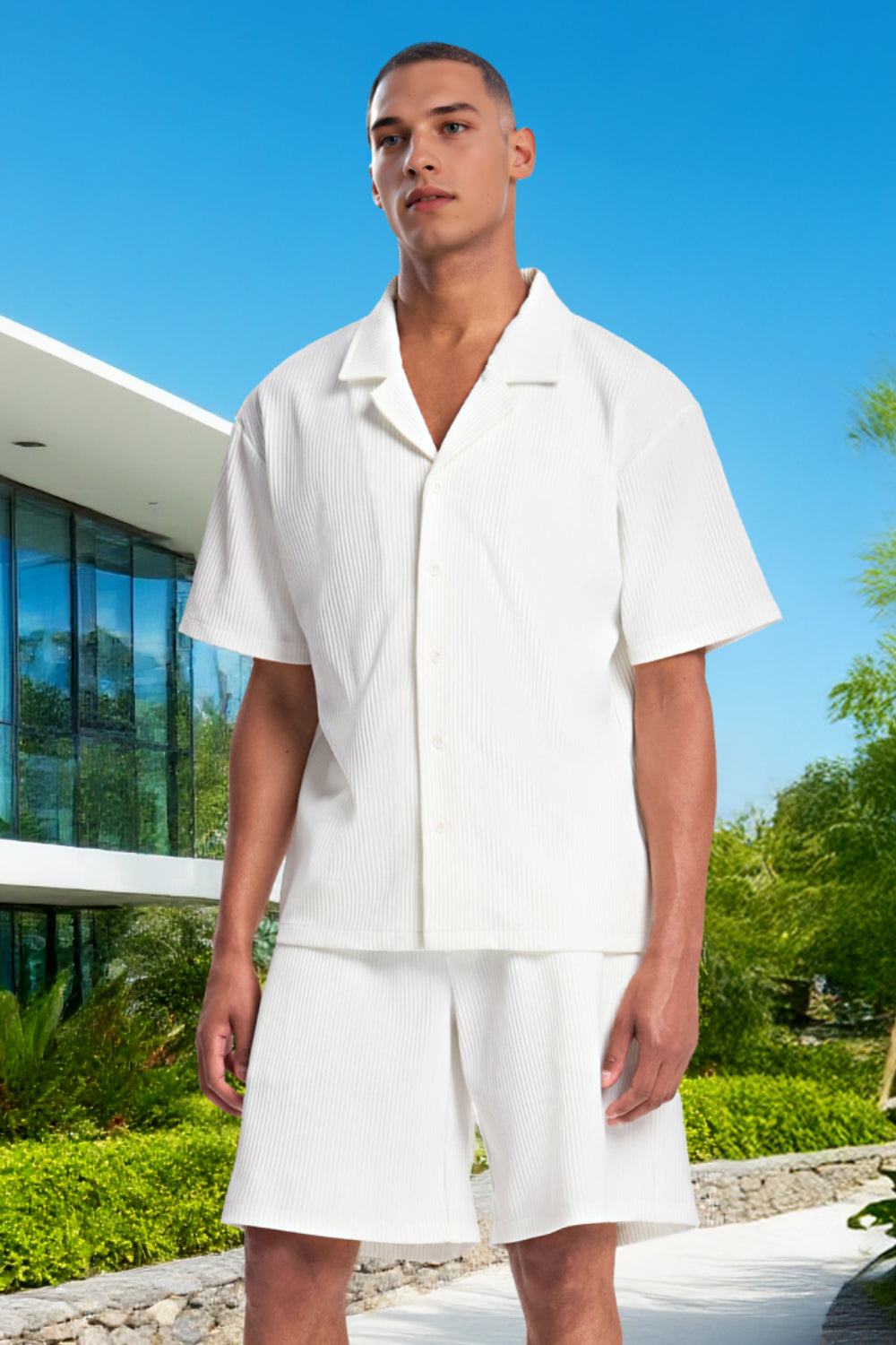 The Pleated Men Summer Suits - White