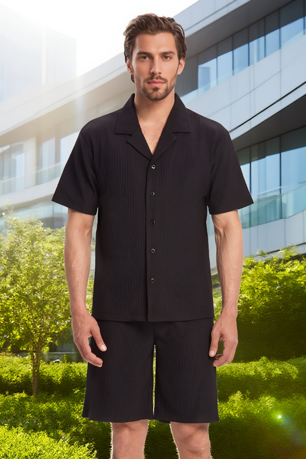 The Pleated Men Summer Suits - Black