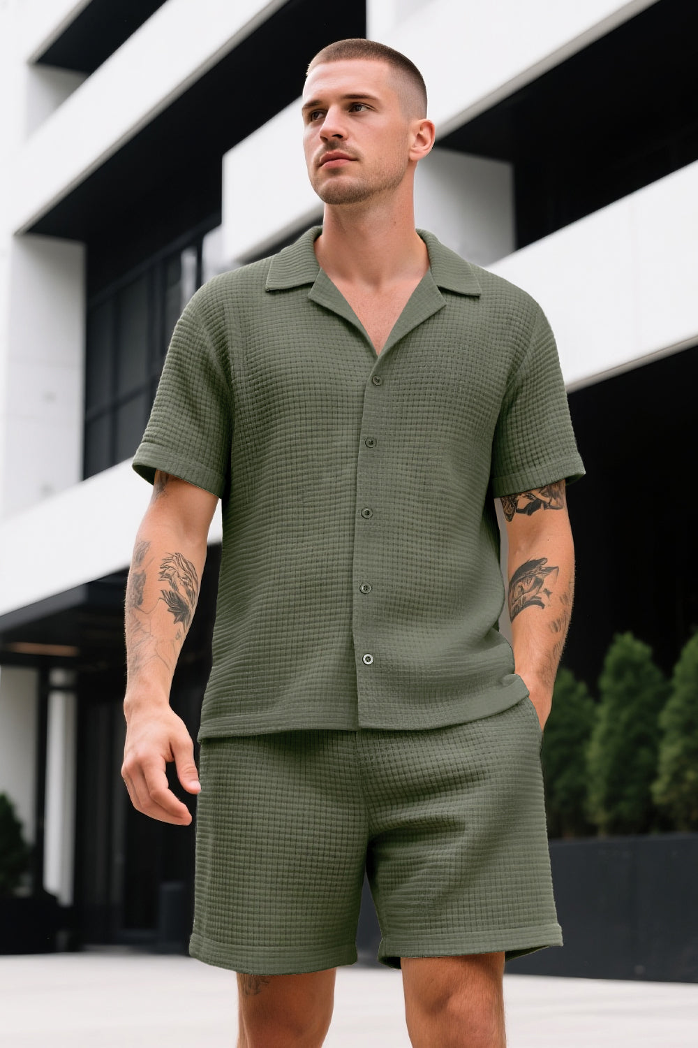 Men's Grid Pattern Texture Set - Green
