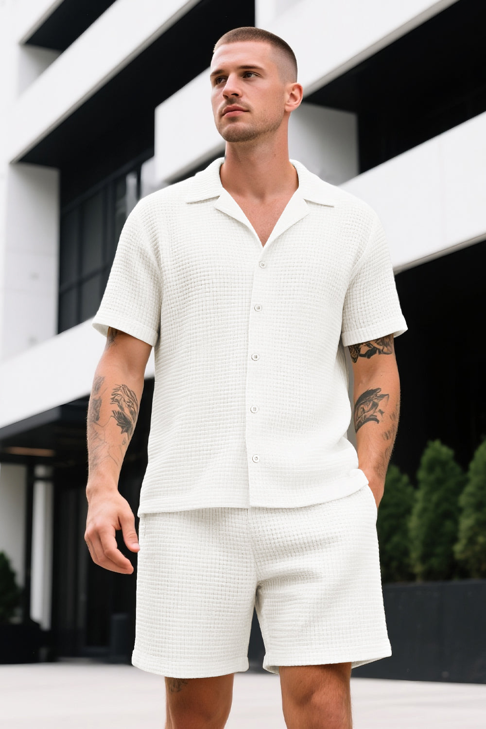 Men's Grid Pattern Texture Set - White