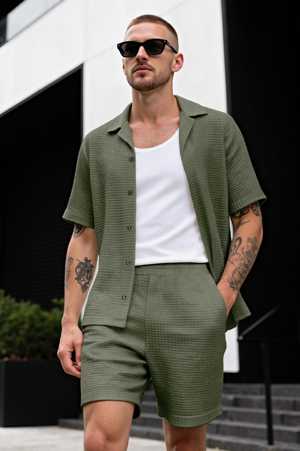 Men's Grid Pattern Texture Set - Green