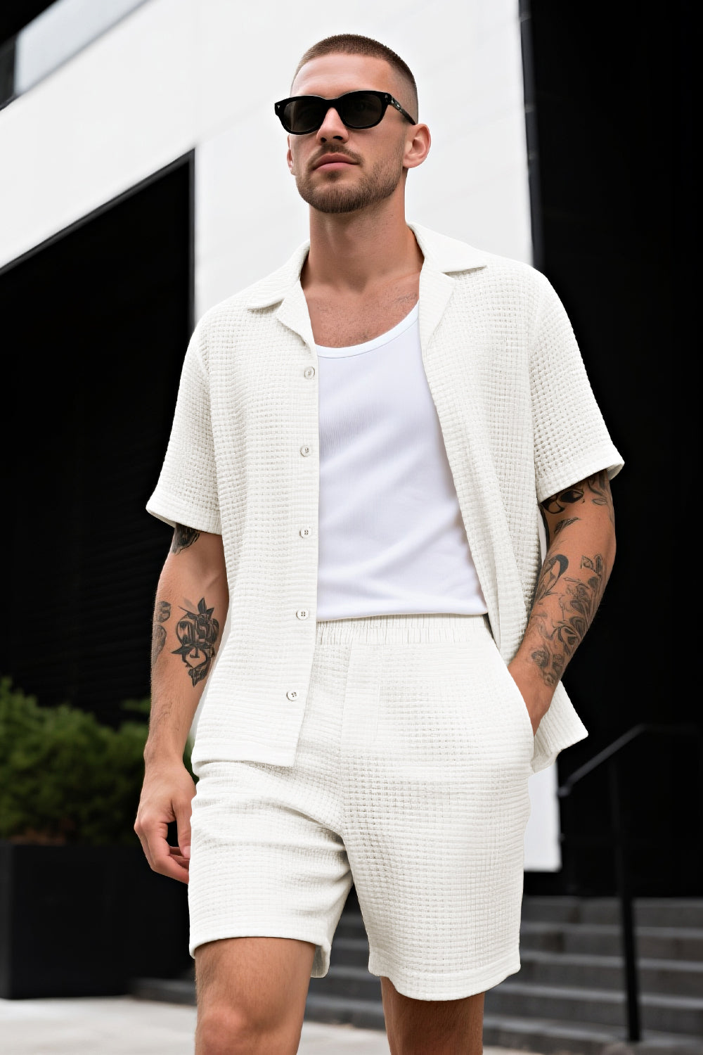 Men's Grid Pattern Texture Set - White
