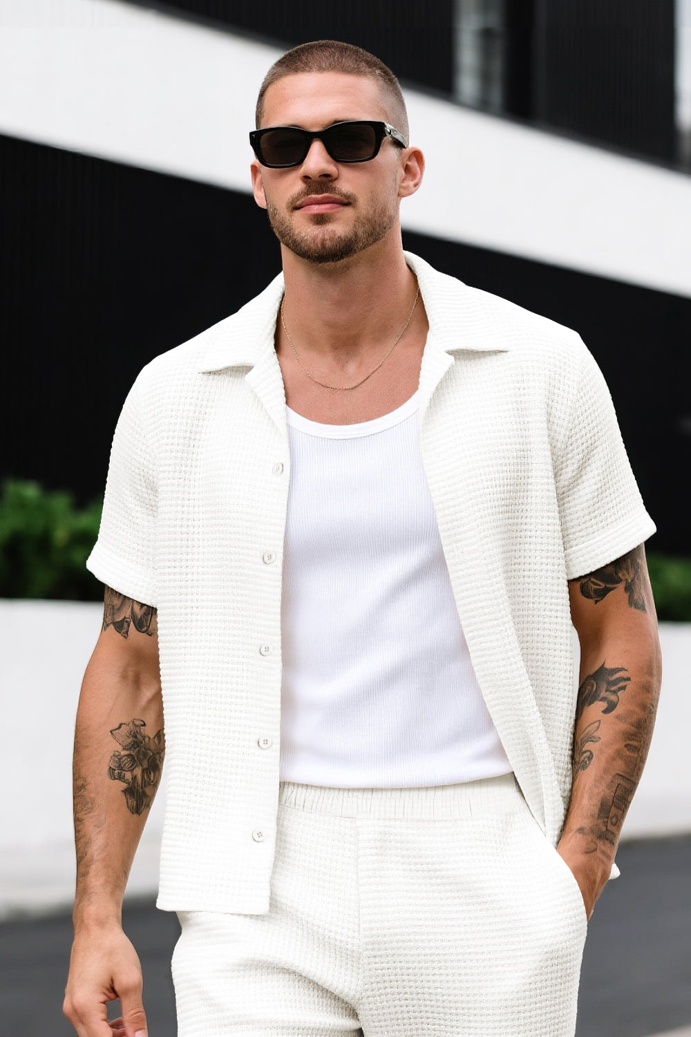 Men's Grid Pattern Texture Set - White