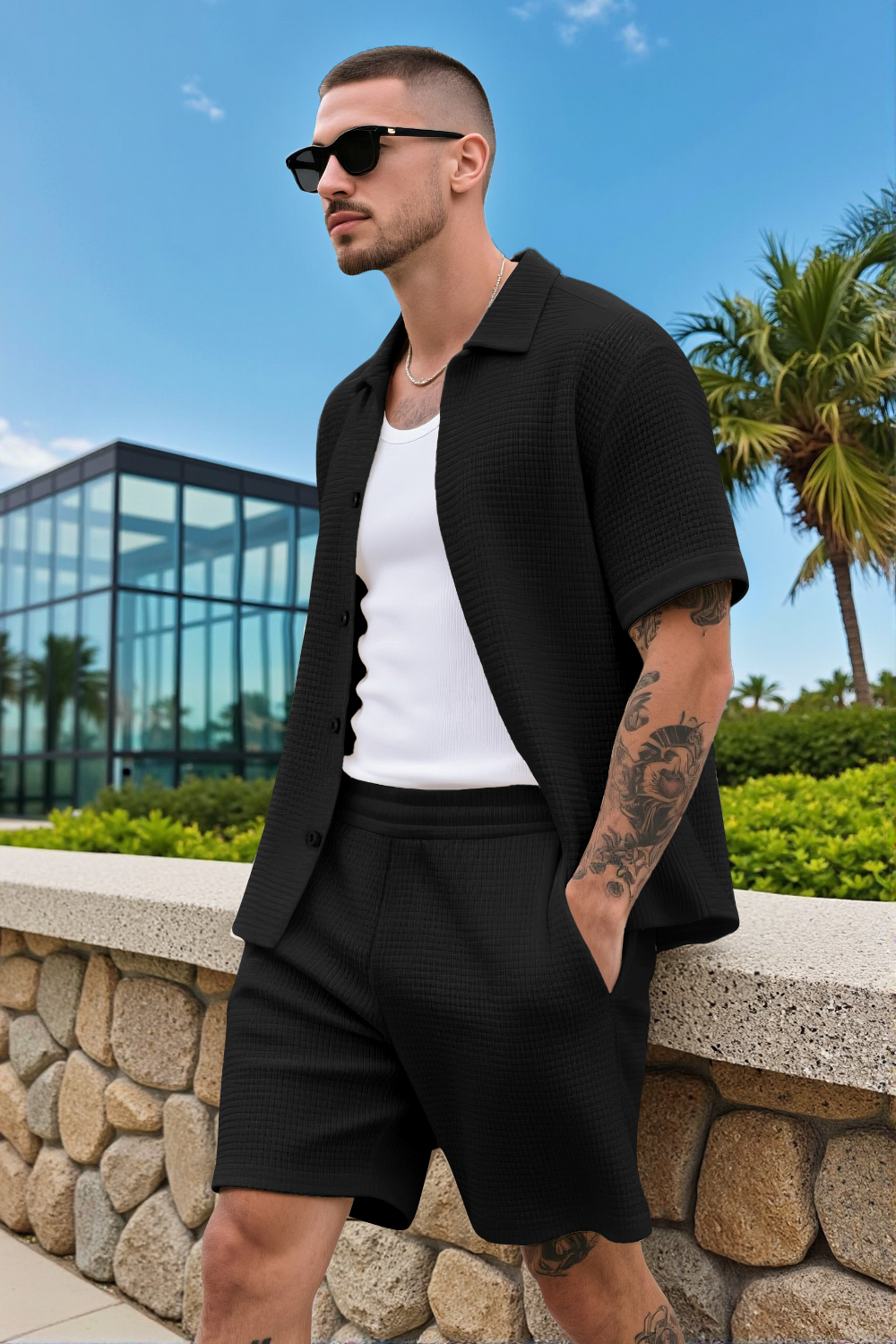 Men's Grid Pattern Texture Set - Black