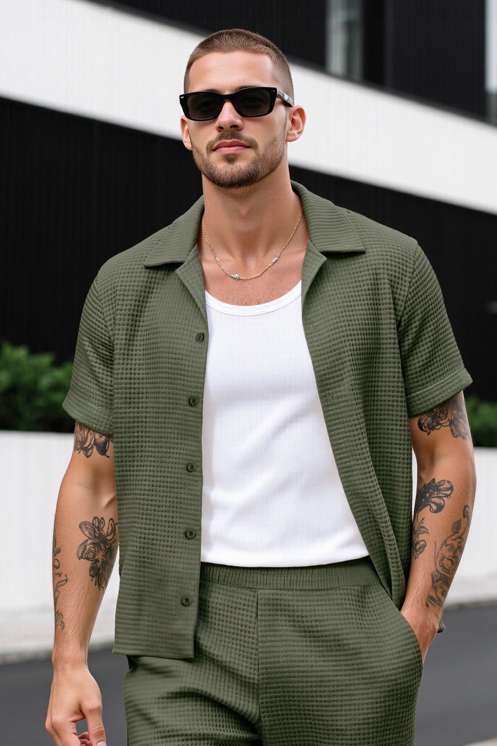 Men's Grid Pattern Texture Set - Green