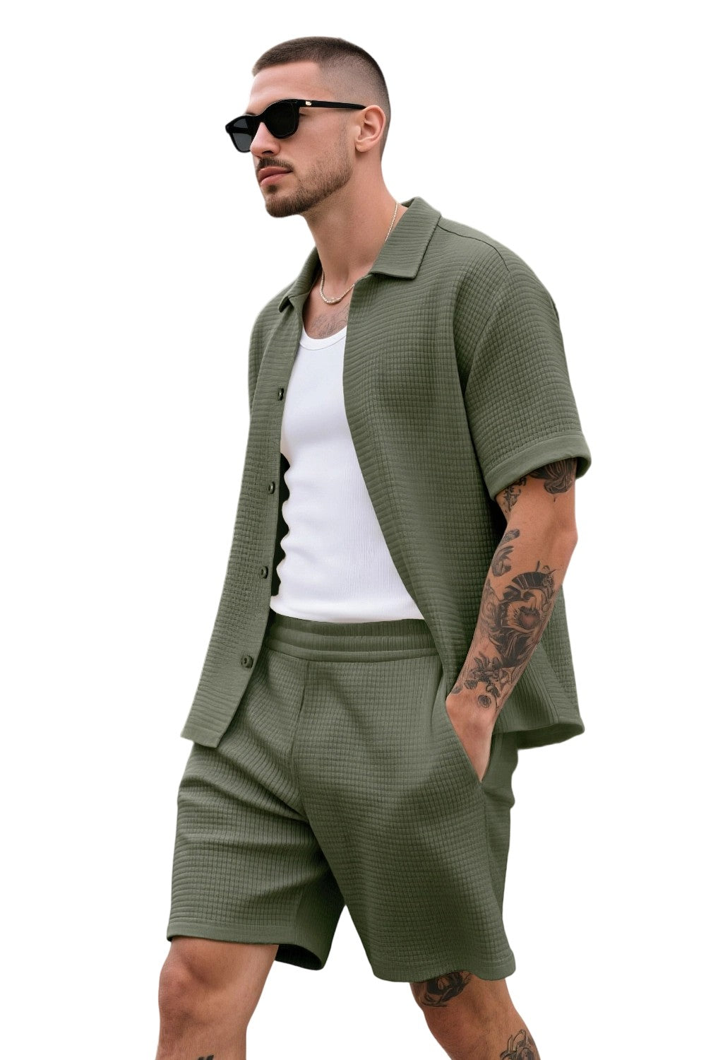 Men's Grid Pattern Texture Set - Green