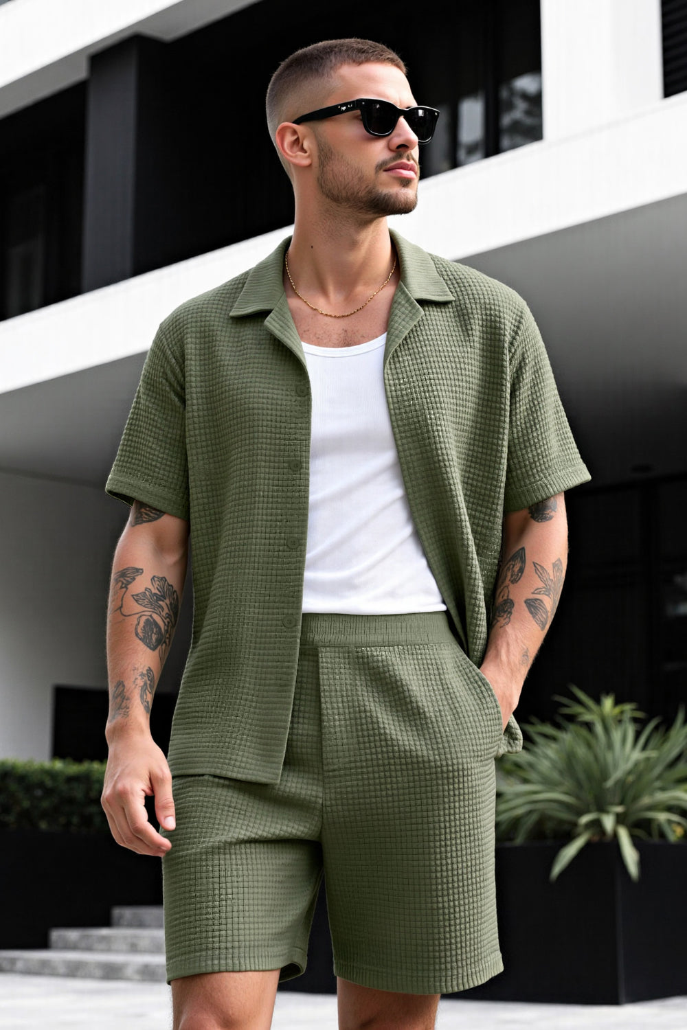 Men's Grid Pattern Texture Set - Green