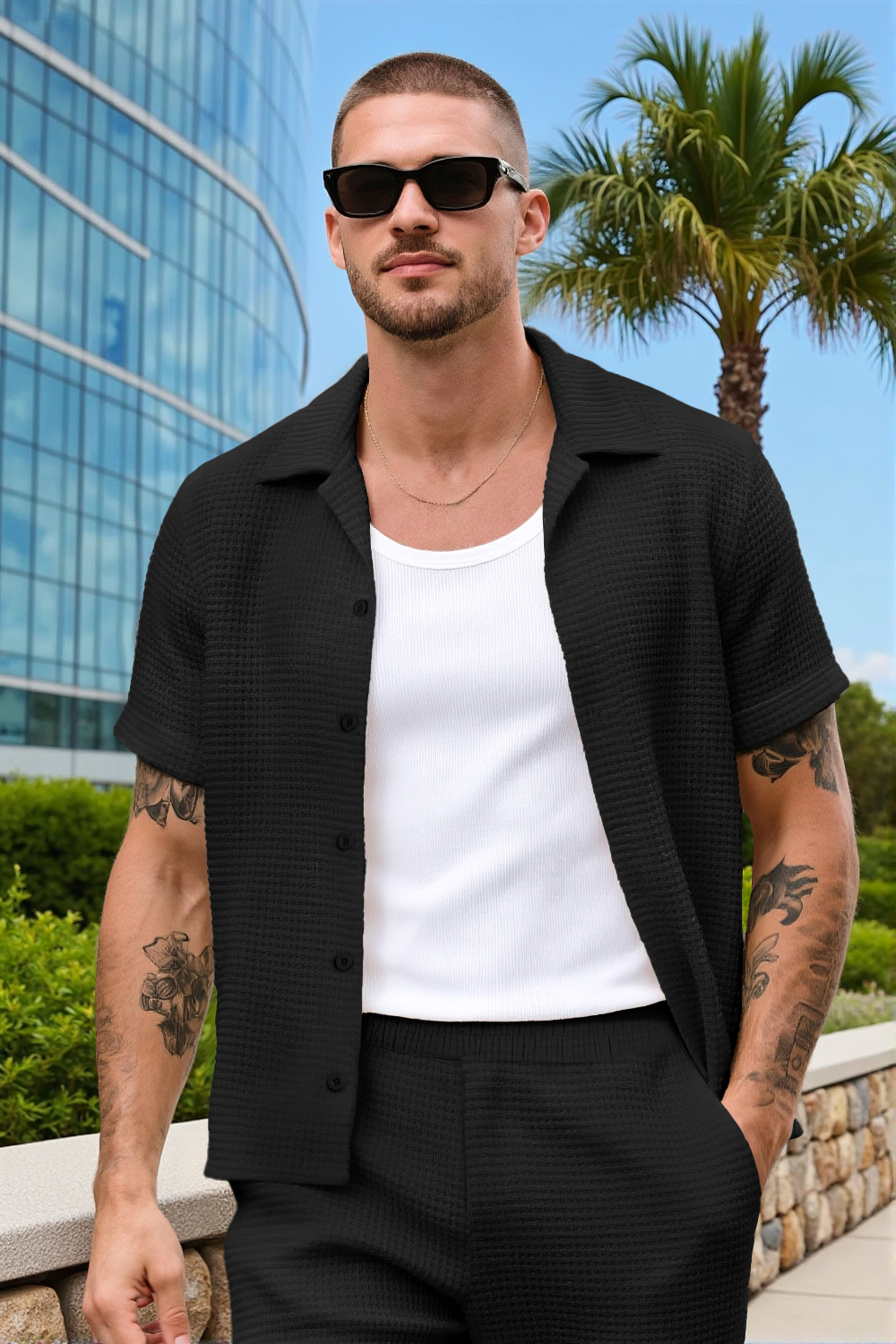 Men's Grid Pattern Texture Set - Black
