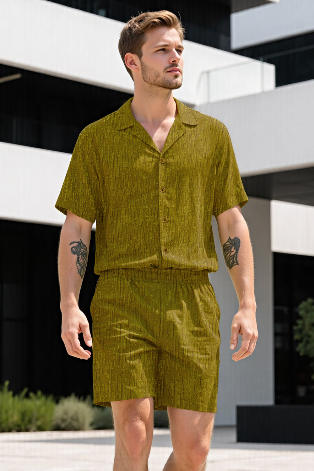 Men Textured Knitting Set - Green