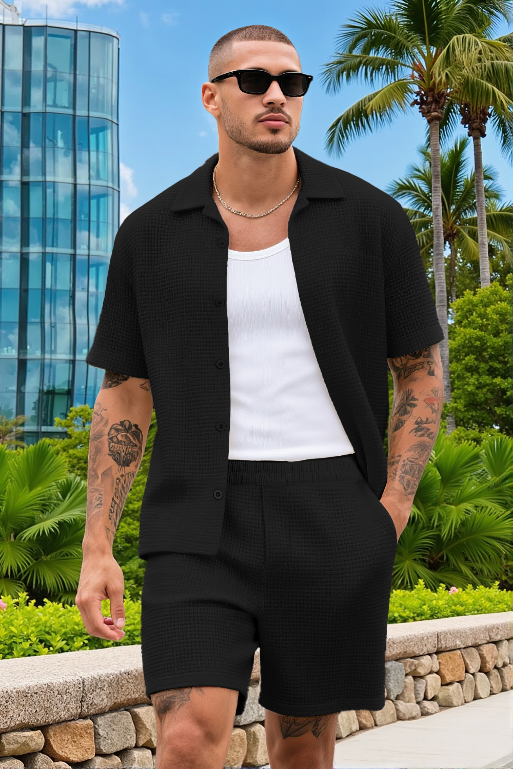 Men's Grid Pattern Texture Set - Black