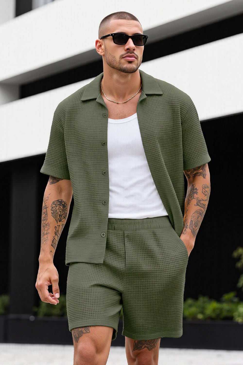 Men's Grid Pattern Texture Set - Green