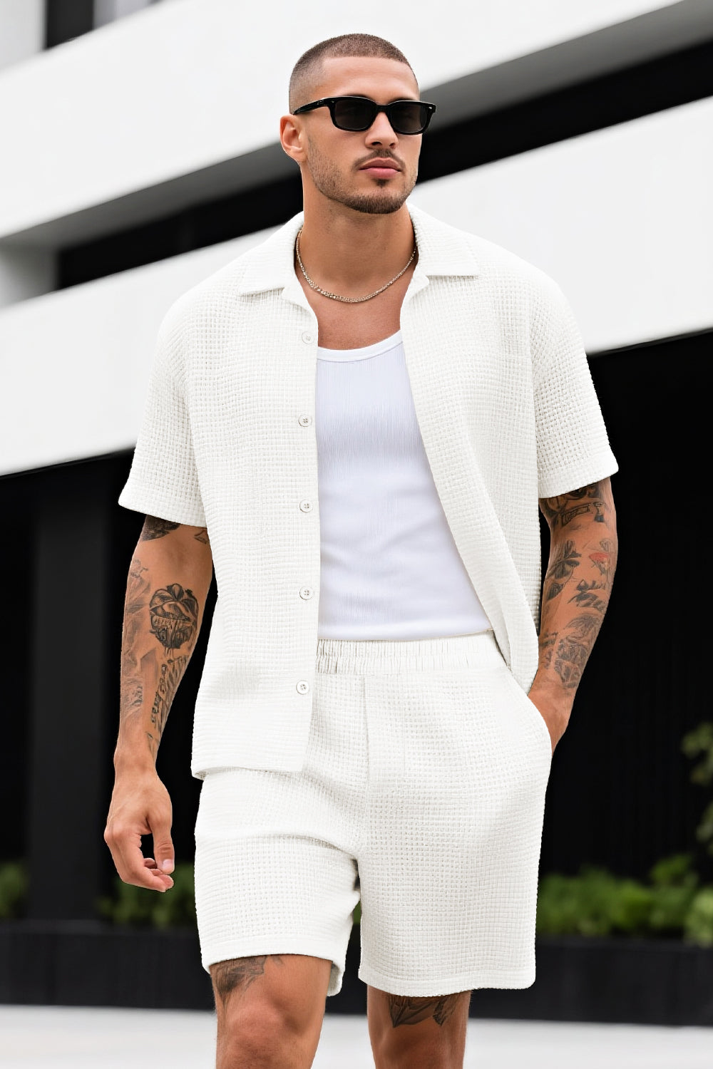 Men's Grid Pattern Texture Set - White