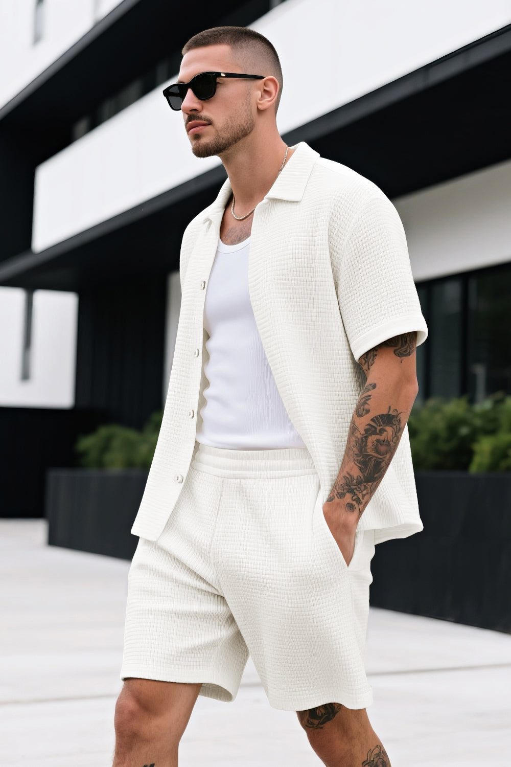 Men's Grid Pattern Texture Set - White