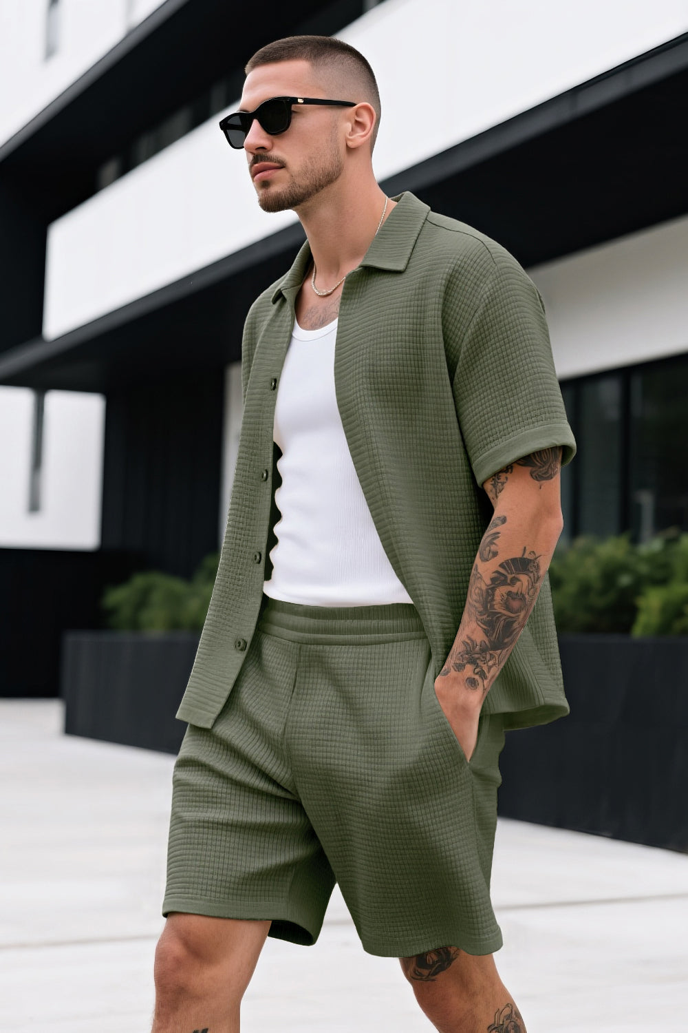 Men's Grid Pattern Texture Set - Green