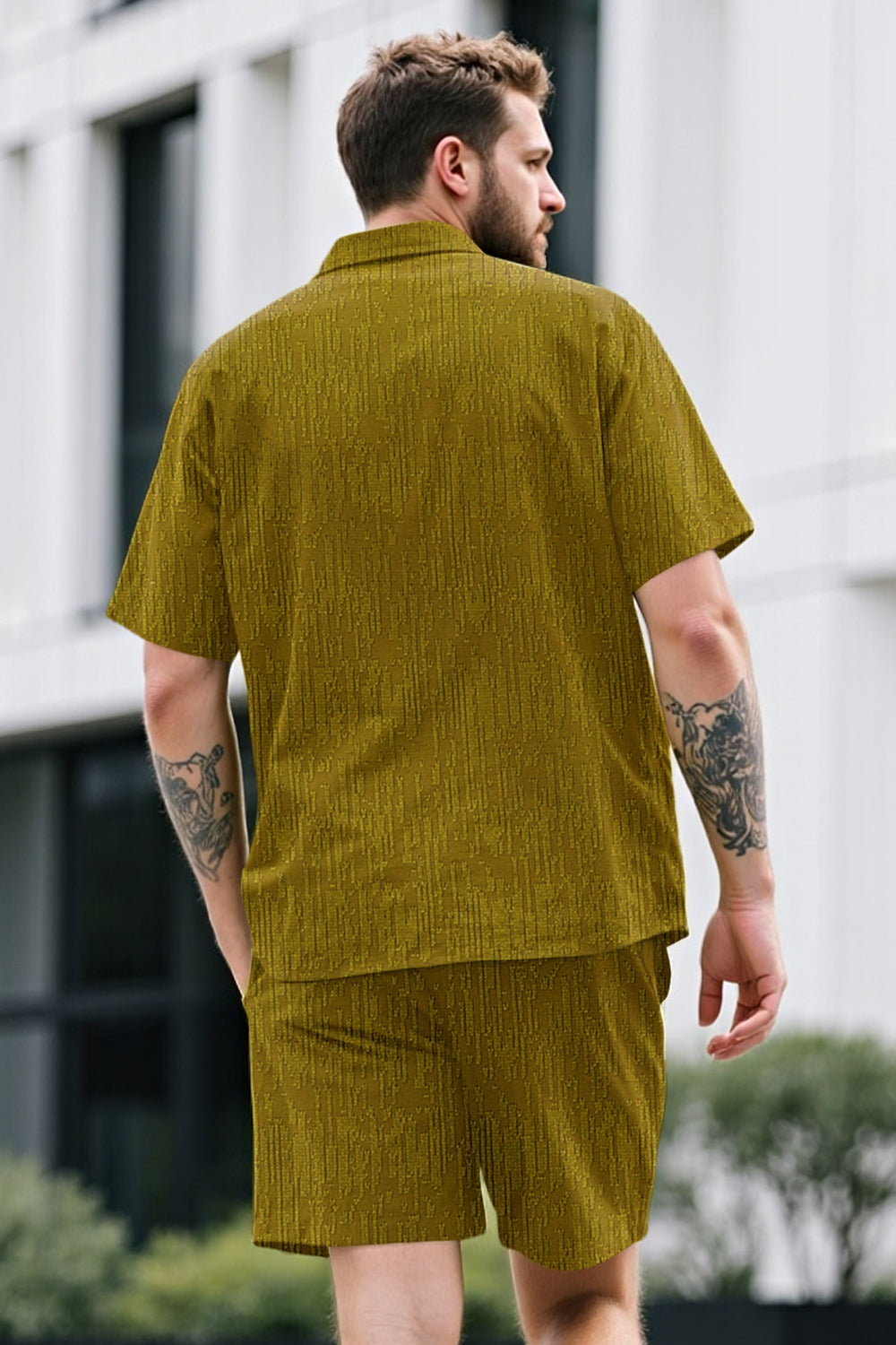 Men Textured Knitting Set - Green