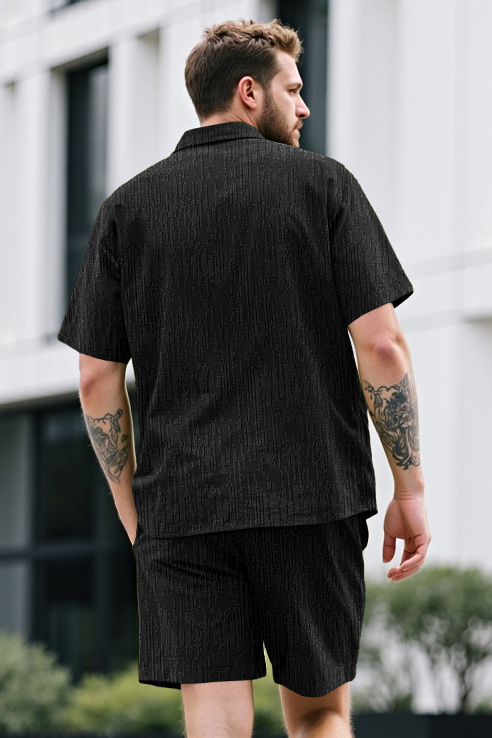 Men Textured Knitting Set - Black