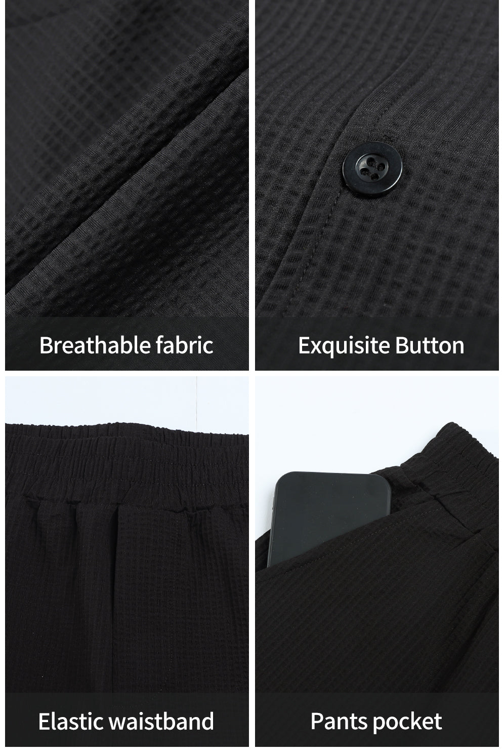 Men's Grid Pattern Texture Set - Black