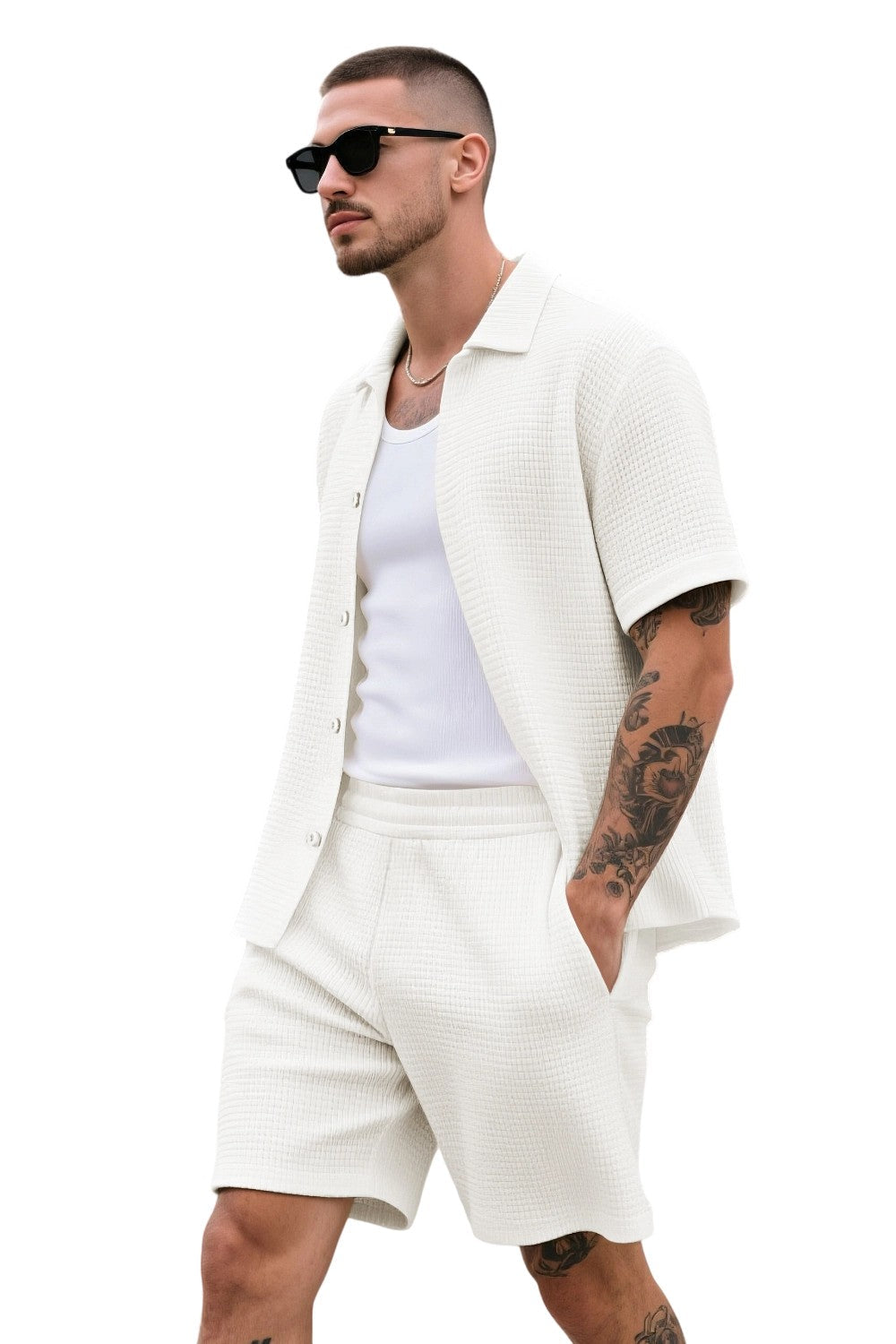 Men's Grid Pattern Texture Set - White