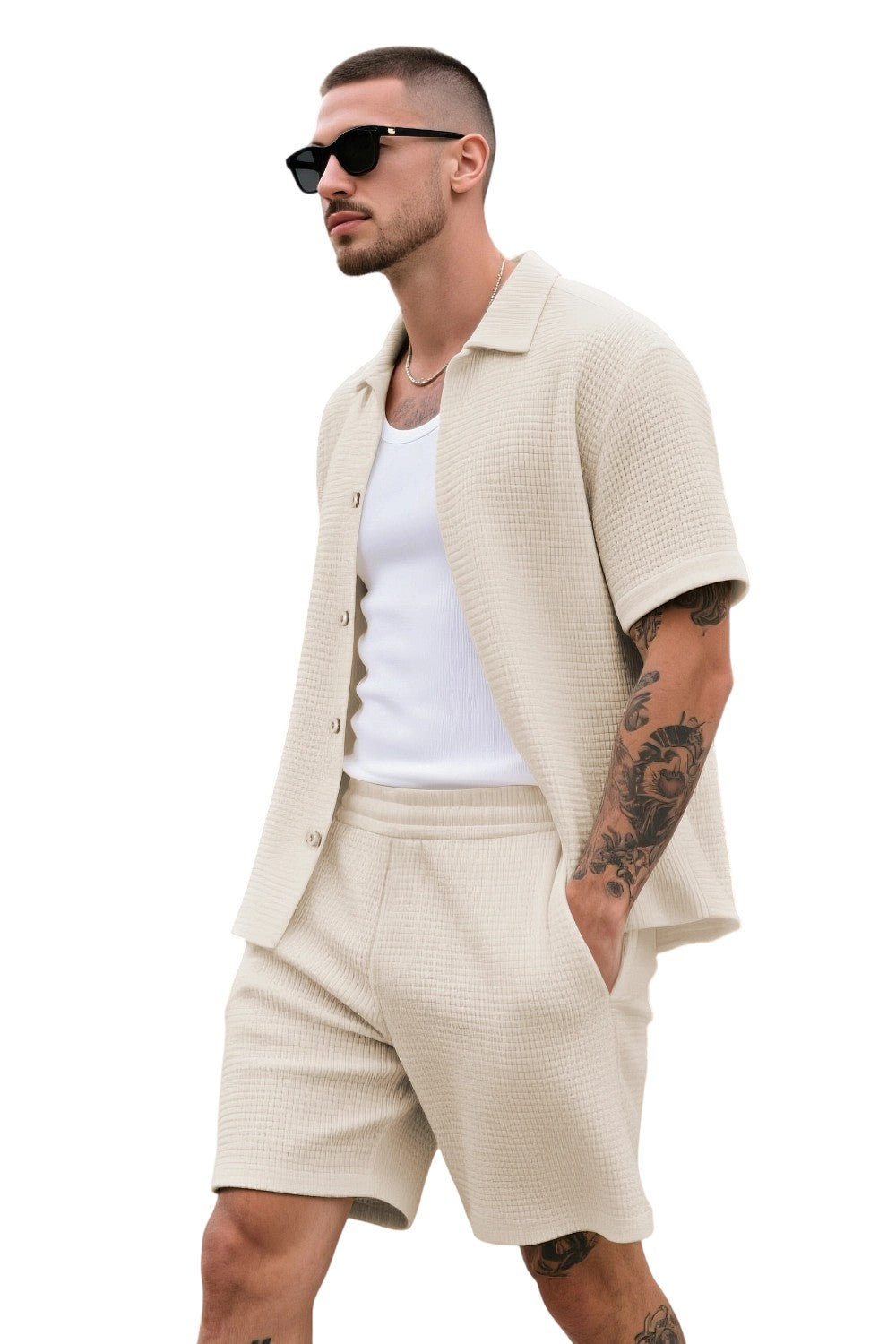 Men's Grid Pattern Texture Set - Khaki