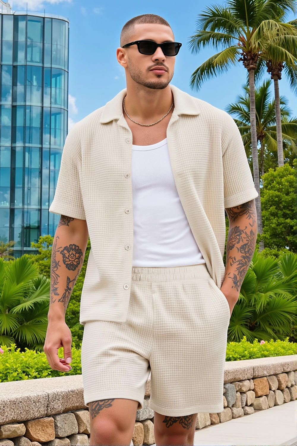 Men's Grid Pattern Texture Set - Khaki