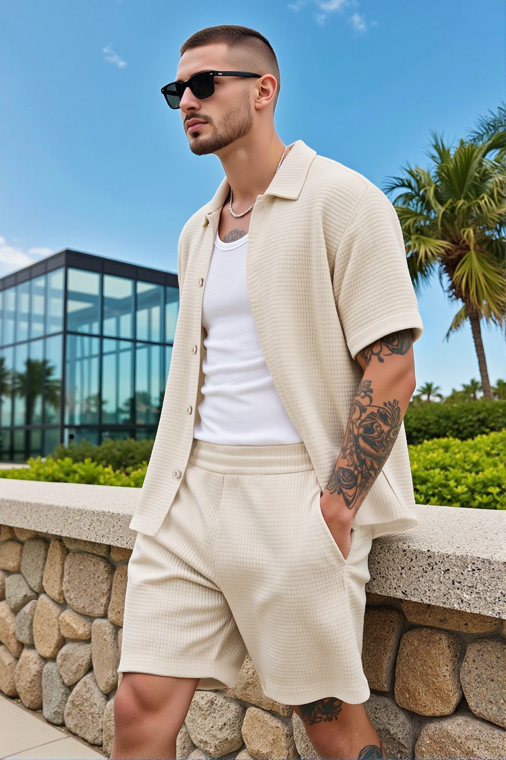 Men's Grid Pattern Texture Set - Khaki